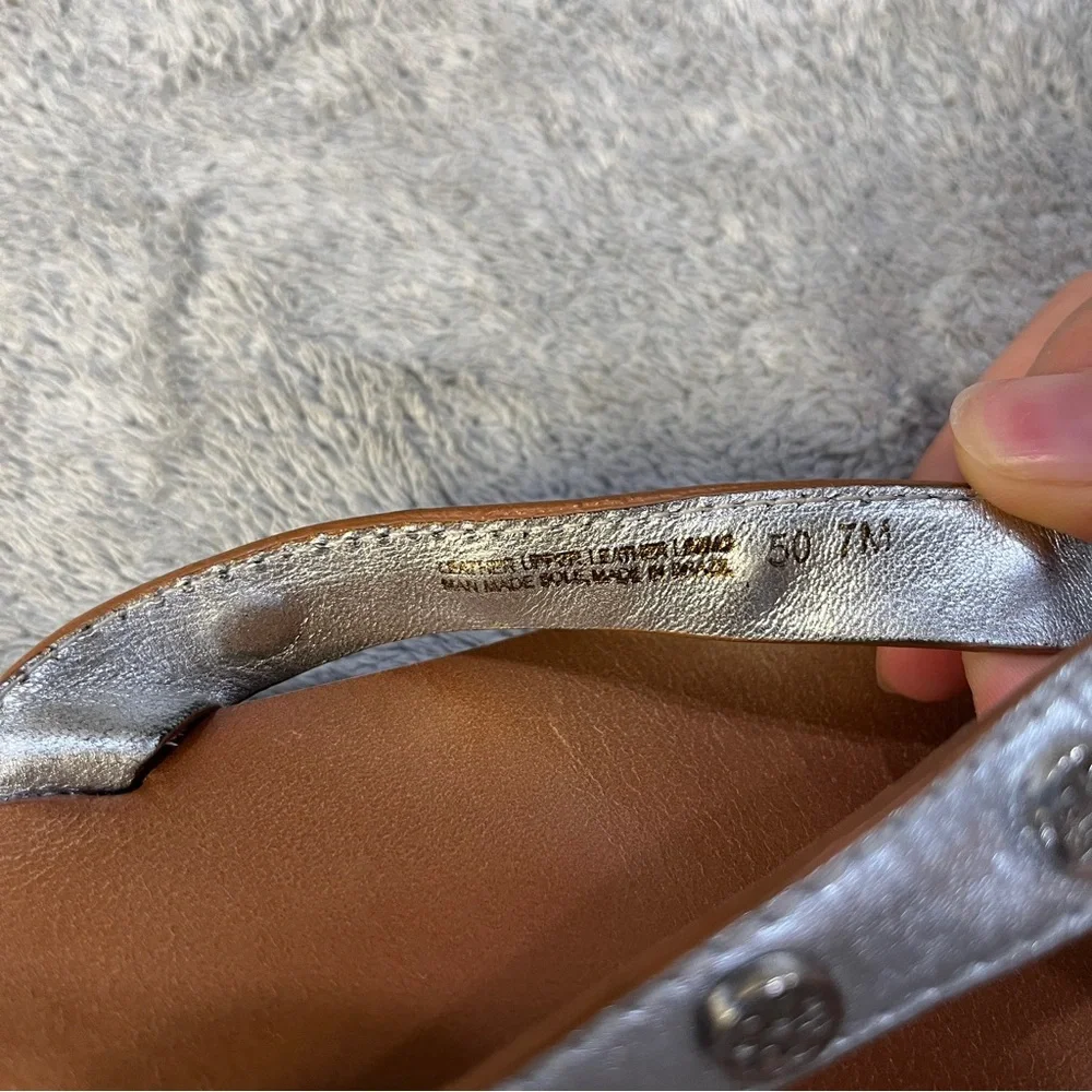 Tory Burch Silver Leather Riki Classic Flip-Flop Womens Sandals Size 7M